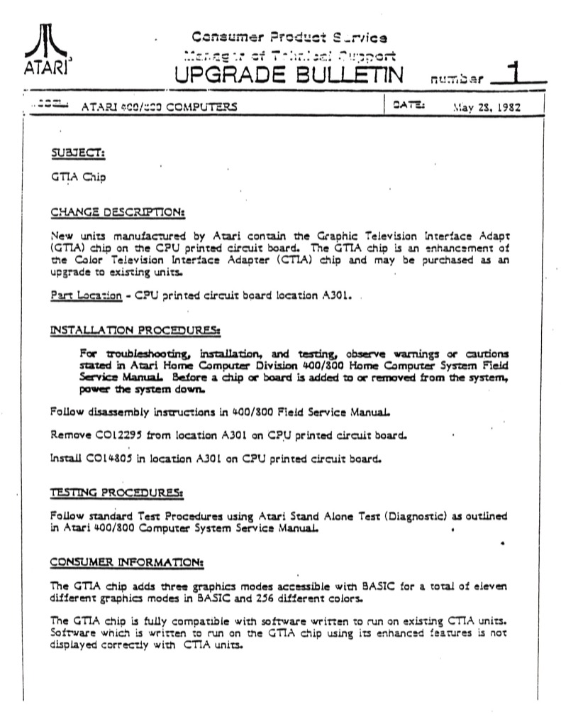 Atari Upgrade Bulletin 1