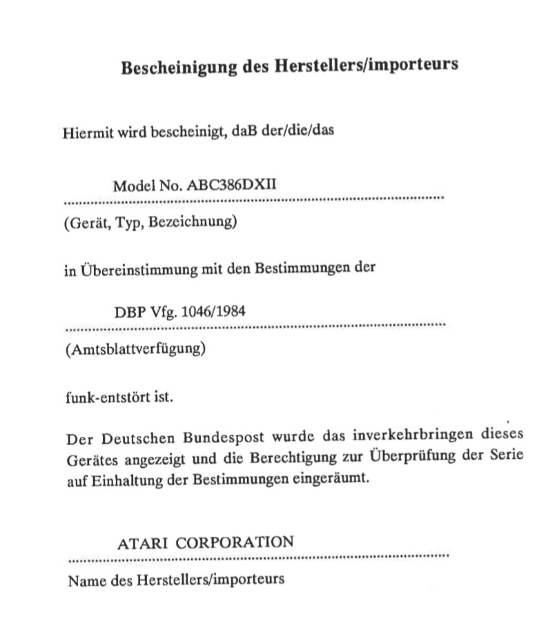 Bescheinigung der Deutschen Bundespost